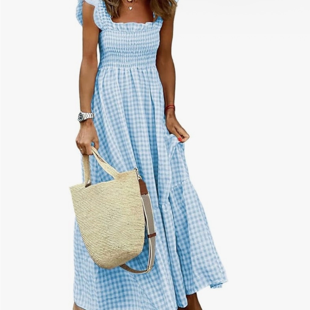 Chouyatou Blue Gingham Maxi Dress